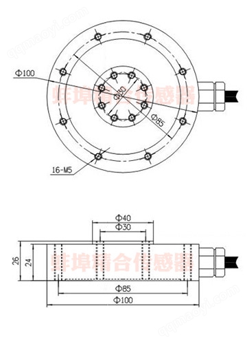 JH-WF300三维力压扭传感器尺寸图