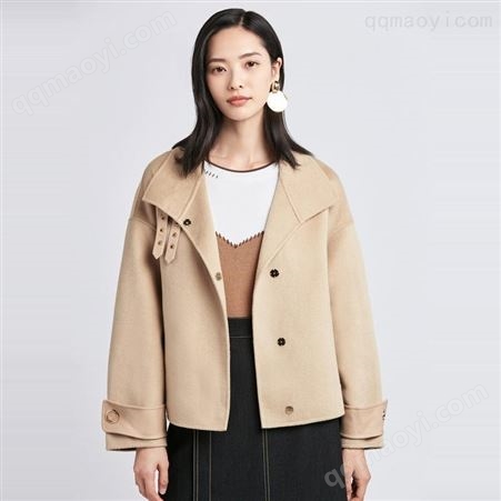 服装时装厂家批发 时尚简约单排扣大翻领纯羊毛短外套